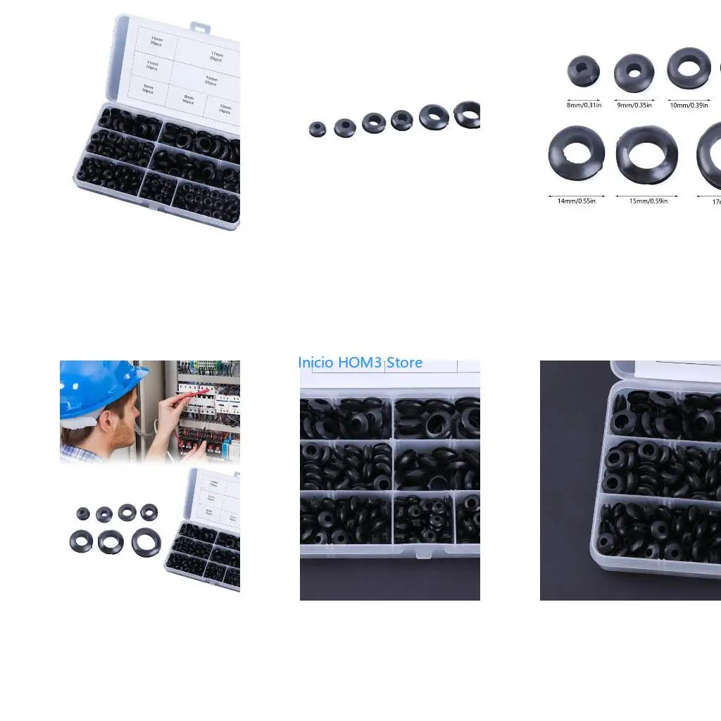 A5YD 260pcs Essential Rubber Wire Bushing Set Rubber Wire Sleeve Assortment Sealing Rings set Perfect for Cable Managements