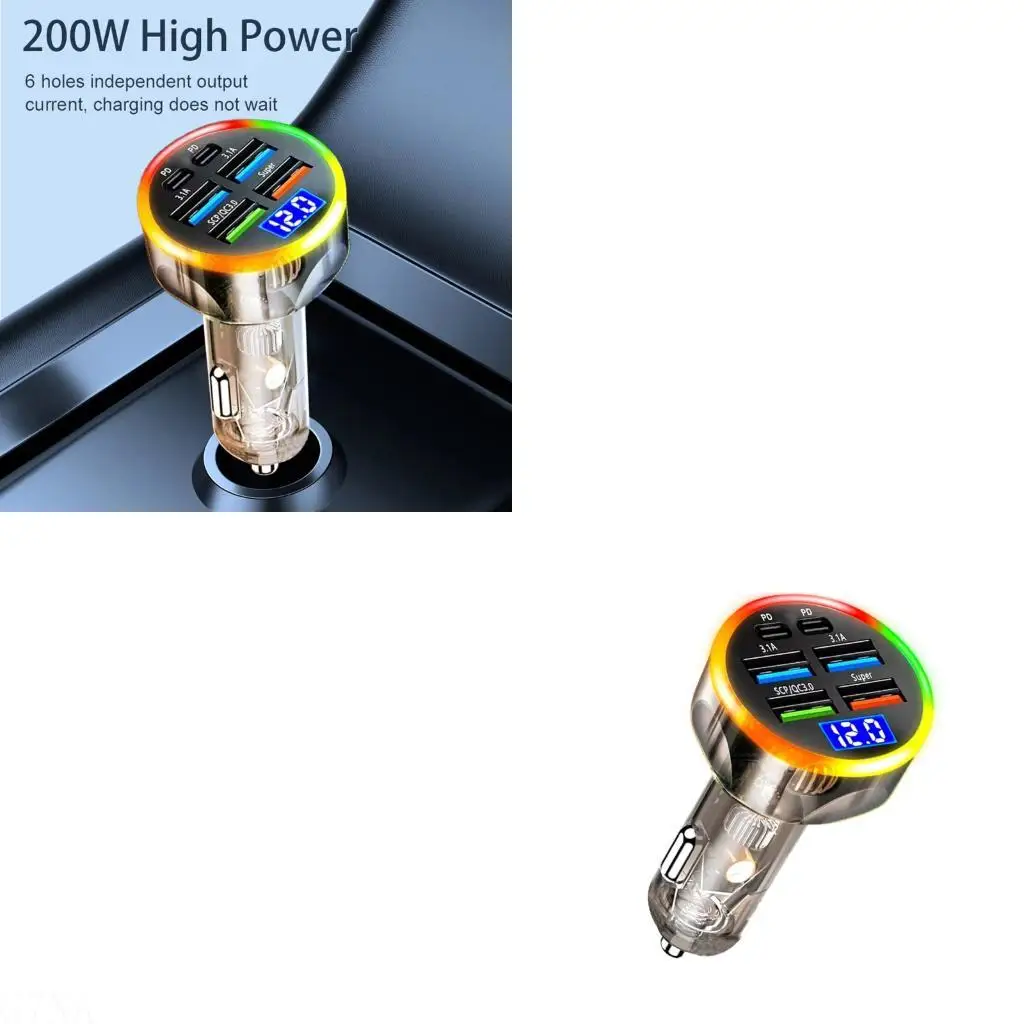 G7NA 4 USB A 2 Type C Port Digital Display Car Chargers For Enhanced Light