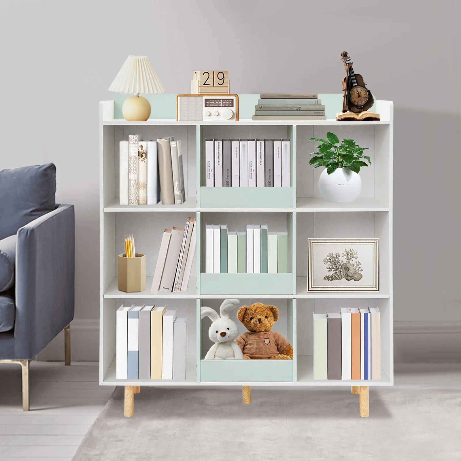 

4-Layer Bookshelf 9 Storage Cube Shelves Can Hold Books, Toys, Clothes, Etc. Suitable for Living Room, Bedroom