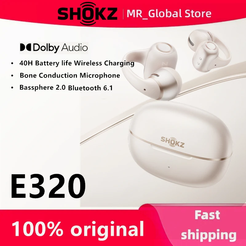 SHOKZ OpenDots 2 E320 Clip-on Headphones Dolby Audio Long Battery Life Original Fitness Running Earphones Bluetooth 6.1 Earbuds