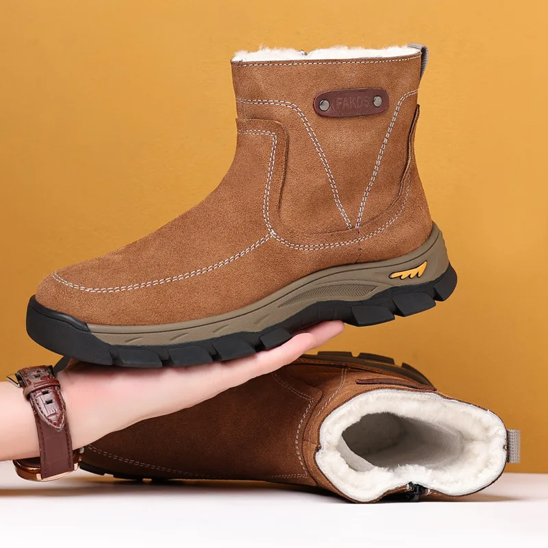 

Wool Winter Warm Men's Cotton Shoes Genuine Leather Suede Cowhide Casual Shoes Male Fashion Casual Outdoor Snow Boots Man