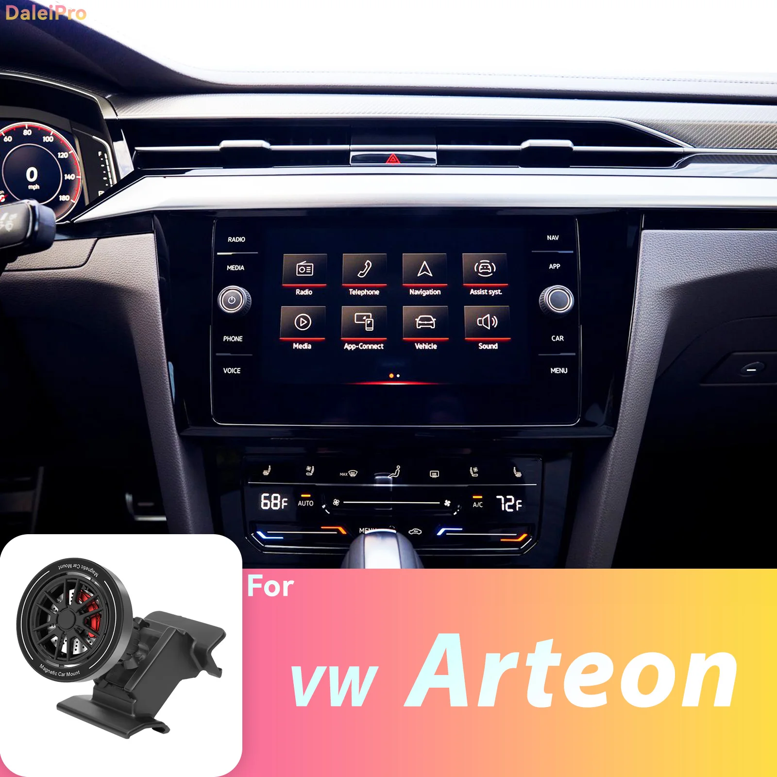 Custom Fit for VW Arteon 2020-2022 2023 2024 Magnetic Phone Mount Airflow Cooling Phone Holder 360° Swivel Phone Holder Base