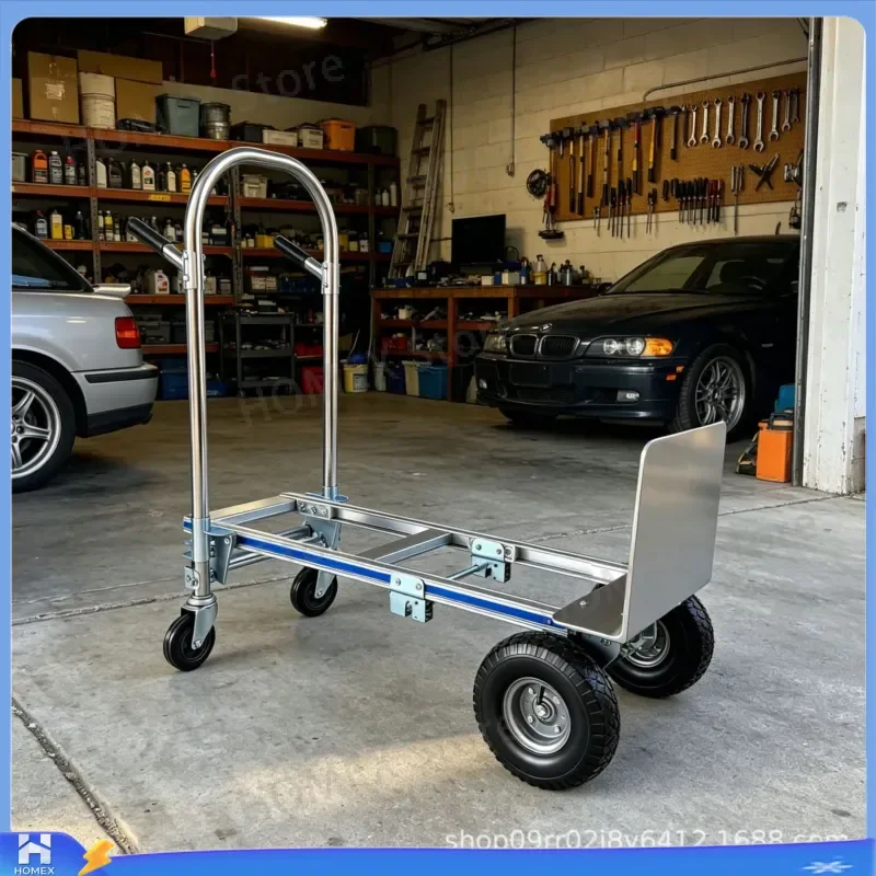 Heavy Duty Aluminum Alloy Hand Push Tool Cart Folding Service Trolley for Warehouse Logistics Cargo Handling Home Utility