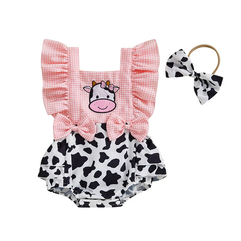 

Baby Girl Summer Clothes Bubble Romper Bow Headband Baby Cowgirl Outfit Little Sister Newborn Outfit