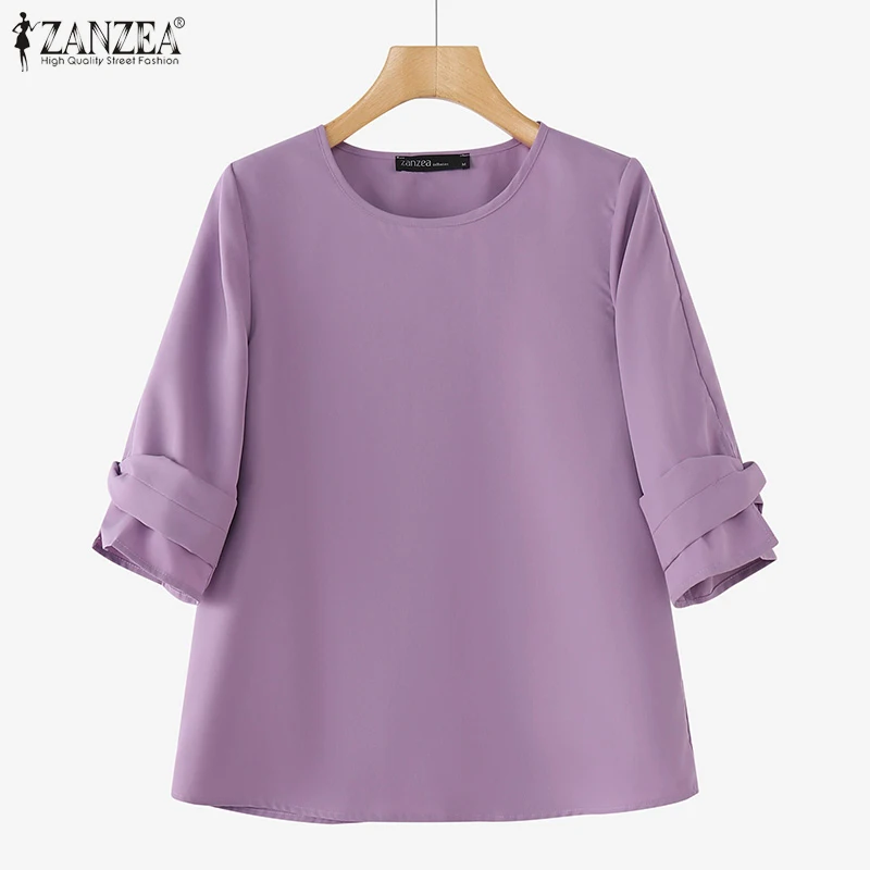 

ZANZEA Women Blouse Autumn Spring Office Lady Tops Korean Fahion Solid Vintage Half Sleeve Tops Casual Loose Solid Color Blusas