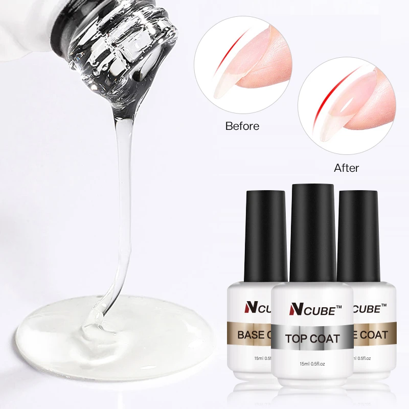 Ncube 15Ml Rubber Basis Top Coat Uv Gel Kleurrijke Gel Nagellak Semi-Permanente Doorweekt Uv Led Nail Art Manicure Nagellak