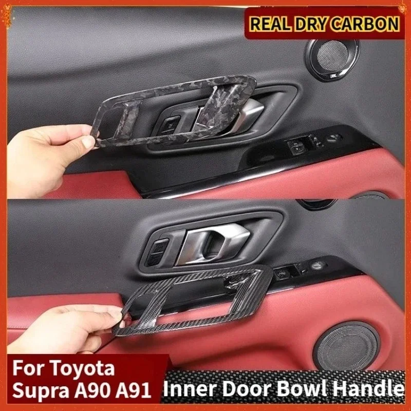

For Toyota GR Supra A90 A91 MK5 Real Dry Carbon Fiber 19-22 Interior Audio Speaker Ring Door Bowl Handle Frame Cover Accessories