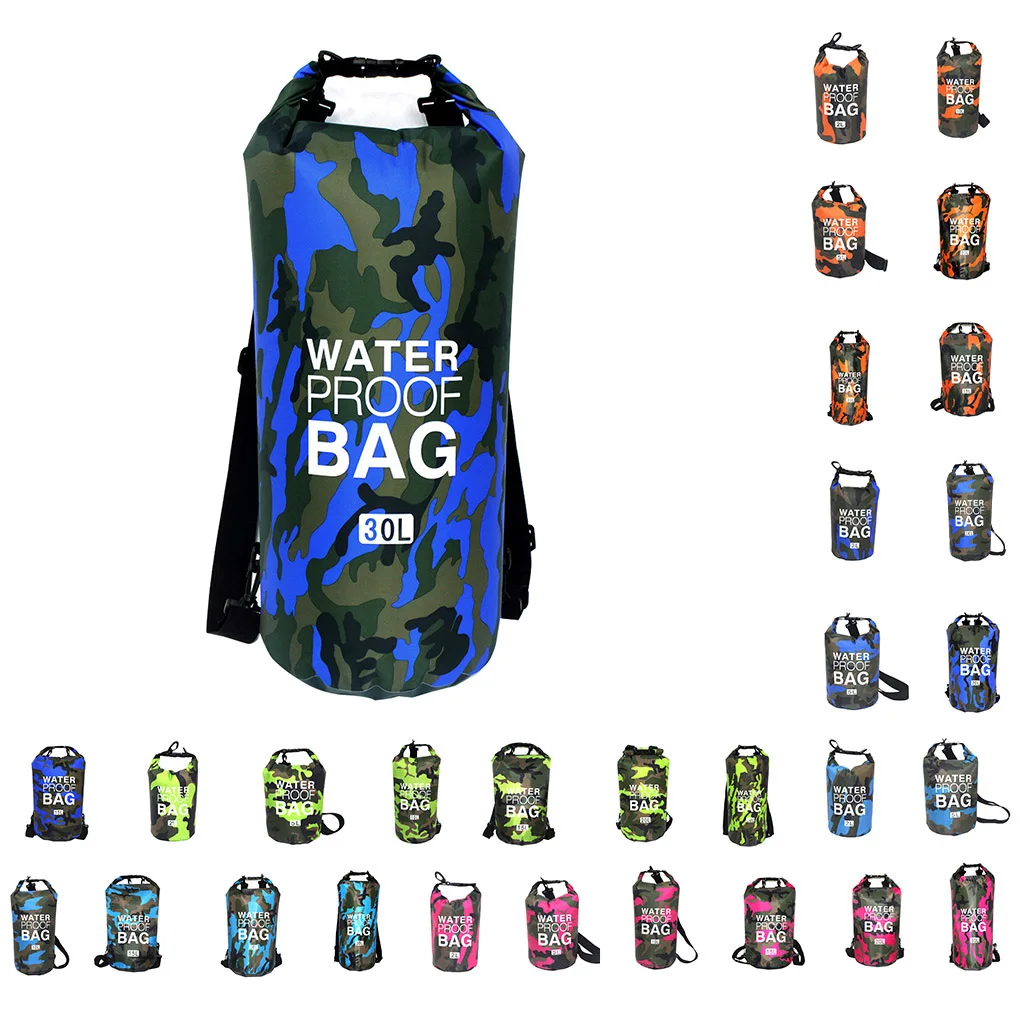 Swimming Bag Dry Sack Dustproof Storage Pouch Single Shoulder Lifebelt Water Sports Rose Red Camouflage 11.5x28cm