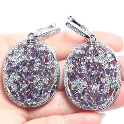 Buy 5 Get 1 Free 50x29mm Classic Long Big Heavy 21.1g Blue Turquoise Smoky Topaz White Sapphire Iolite CZ Silver Earrings