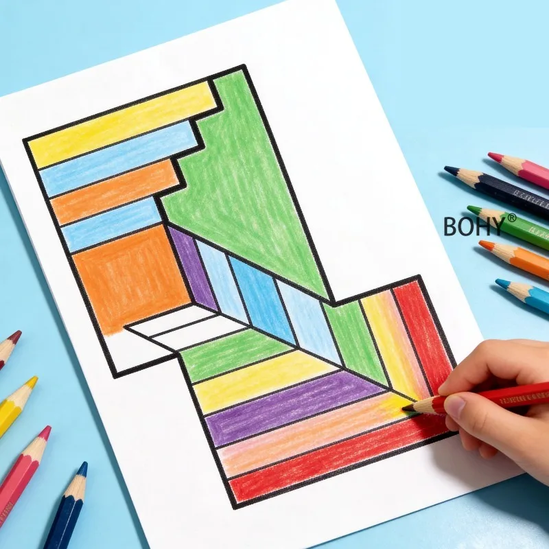 1 Loose Leaf 3D Space Drawing and Coloring Brochure, Include 16 Pages of Interesting Themed, Beginners in Perspective Learning