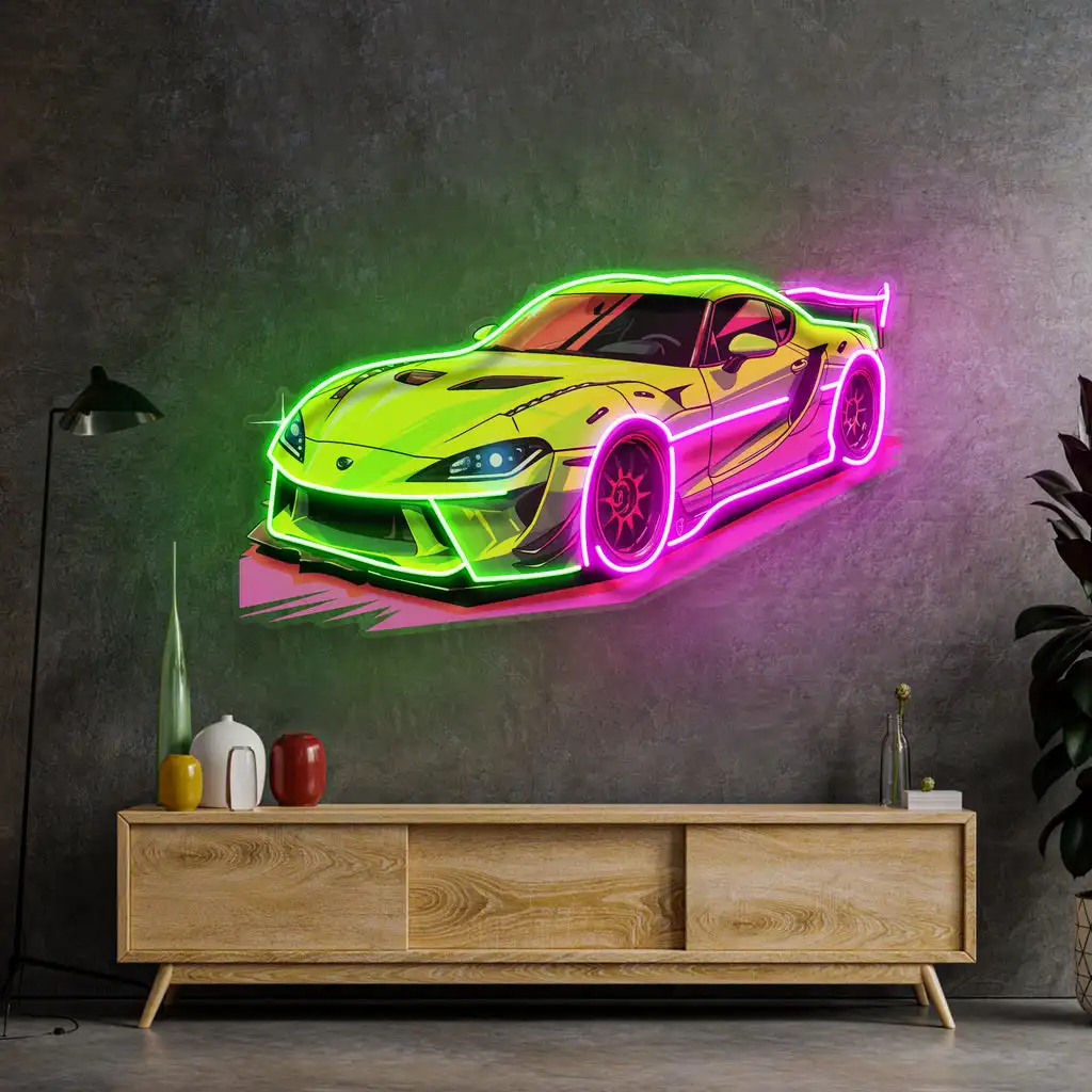 Sport Car Neon Sign Wall Art Decor Business Car Shop Sign UV Print Car Neon Garage Wall Hanging Birthday Gift for Boys