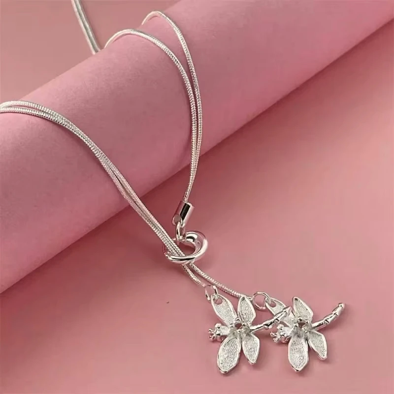 925 Sterling Silver Two Dragonfly Pendant Necklace For Women Snake Chain Necklace Wedding Engagement Jewelry