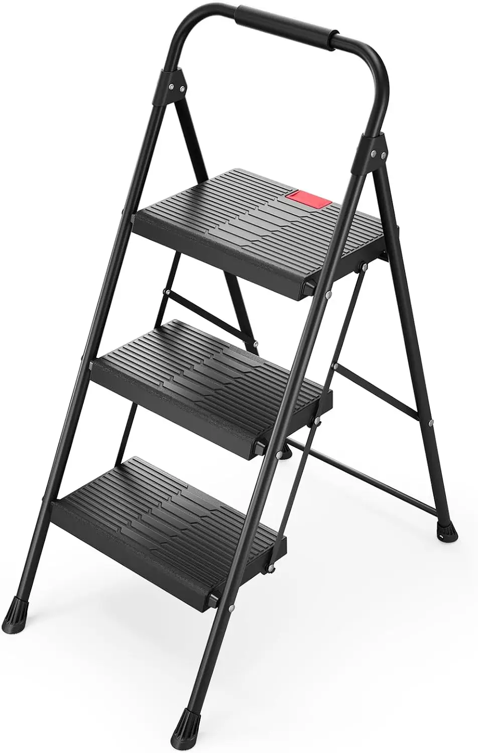 

3 Step Ladder, Folding Step Stool with Anti-Slip Wide Pedals & Handrail, Safe-Lock Design, Portable Steel Ladder for Home & Work