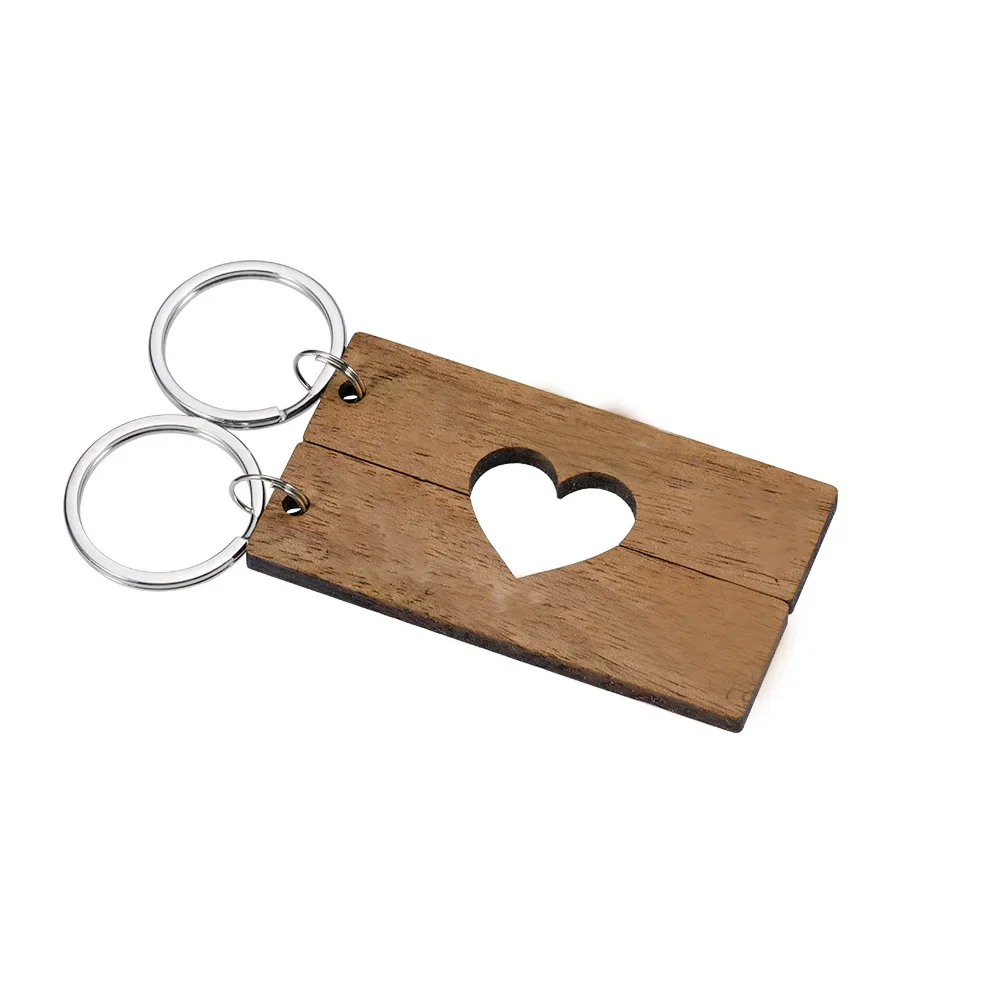 100Pcs Blank Wooden Key Chain DIY Wood Keychains Paired Key Tags Can Engrave DIY Gifts Keychain Key Tag Wood Accessories Gift