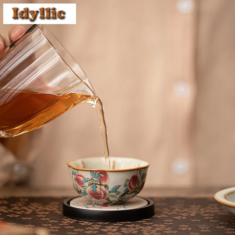 1pc Chinese Style Nine Peach Coasters Aesthetic Mug Plate For Coffee Cups Saucer Anti-scald Placemats Teacup Base Tea Set Gift