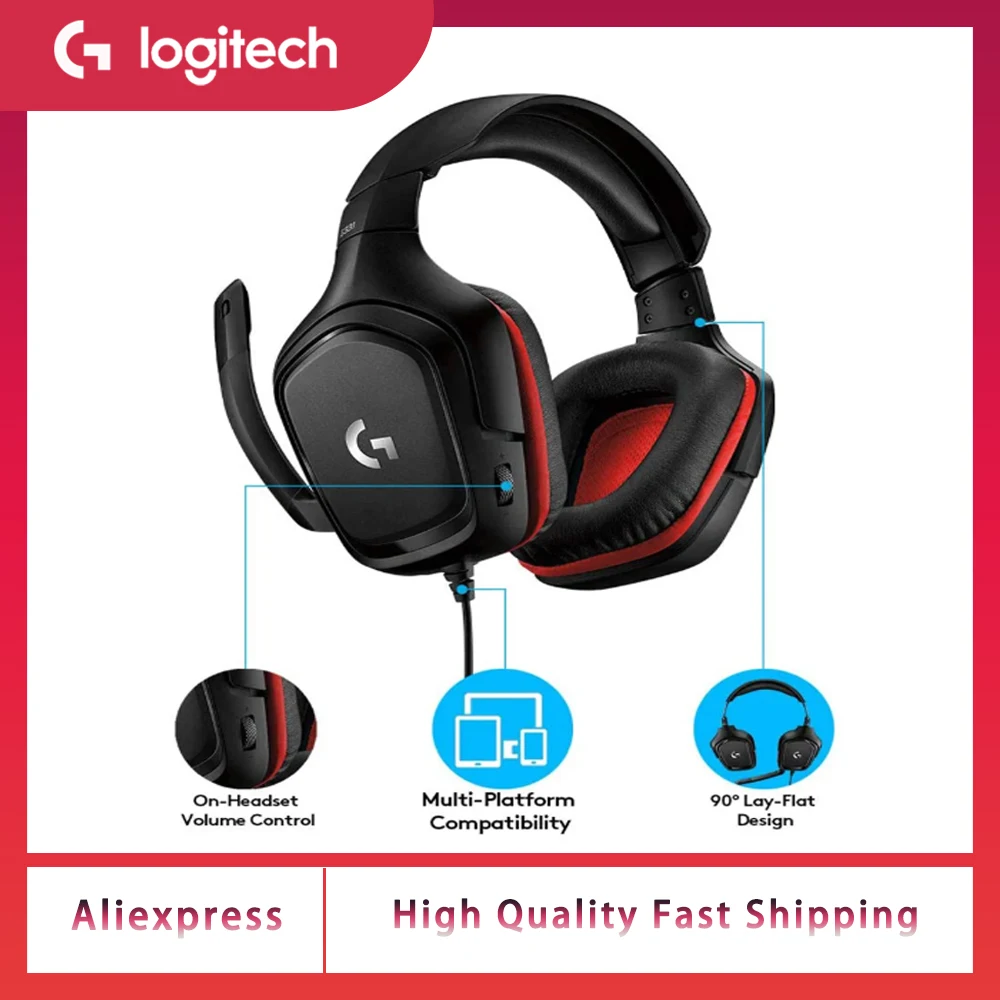 لوجيتك G331 الألعاب سماعة رأس سلكية الصوت المحيطي طوي إلغاء الضوضاء سماعة رأس مع ميكروفون الكمبيوتر 100% الأصلي