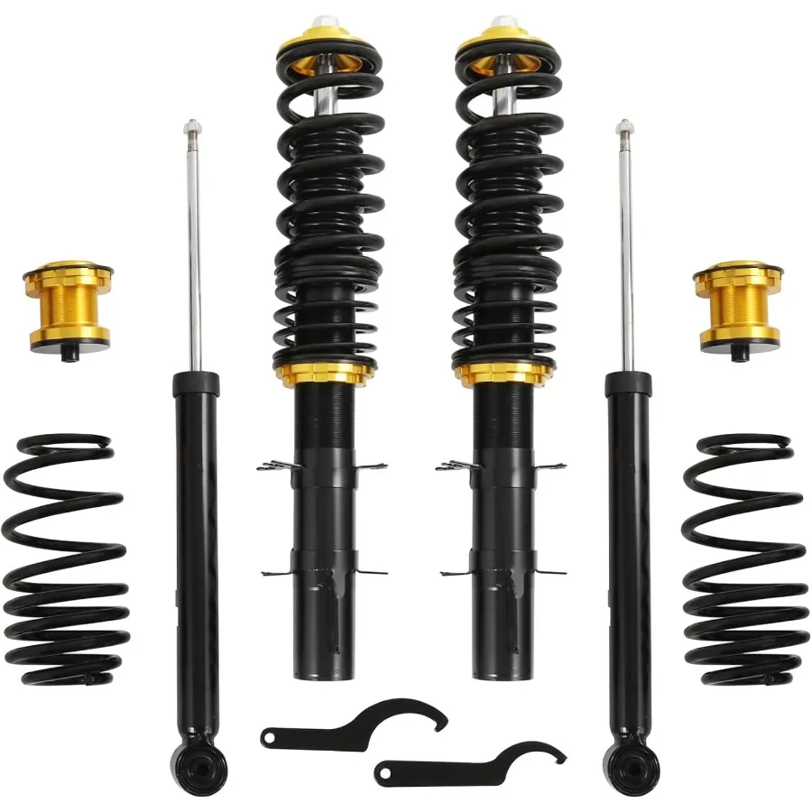 

New Gold Coilover Suspension Replacement for Volkswagen Golf Mk4 2WD Only 19982005 Model HighPerformance Adjustable Damping Sys