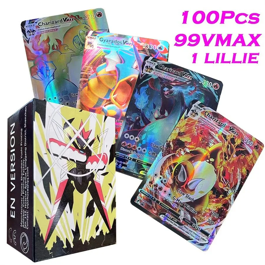 100 pcs vmax pokemon cards POKMON CARDS RARE Bundle Rillaboom Vmax, Lapras GX, Seismitoad EX