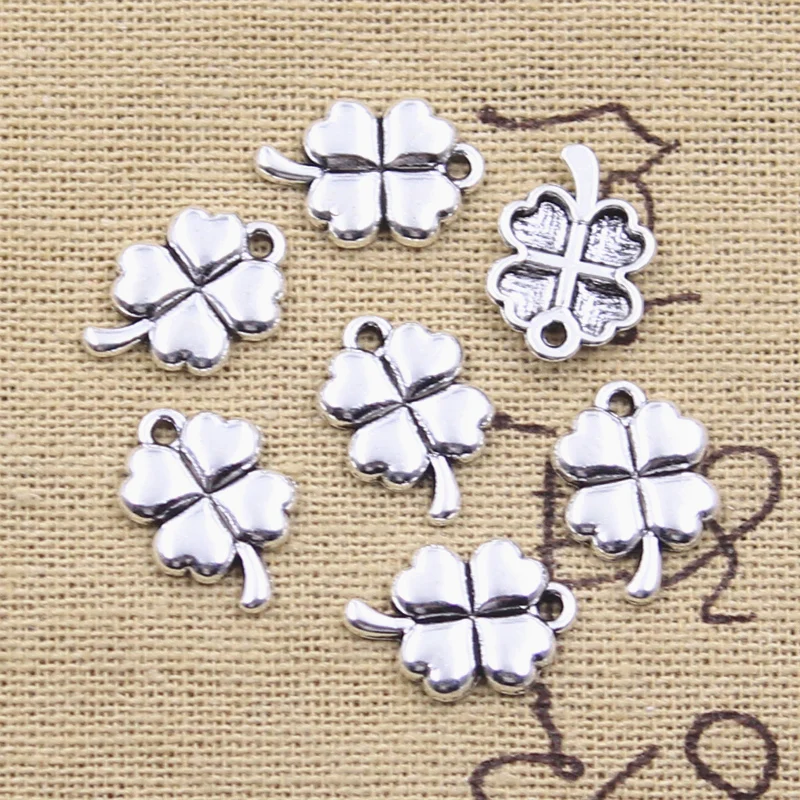 50pcs Charms lucky clover irish four leaf 15x11mm Antique Silver Color Pendants DIY Making Findings Handmade Tibetan Jewelry