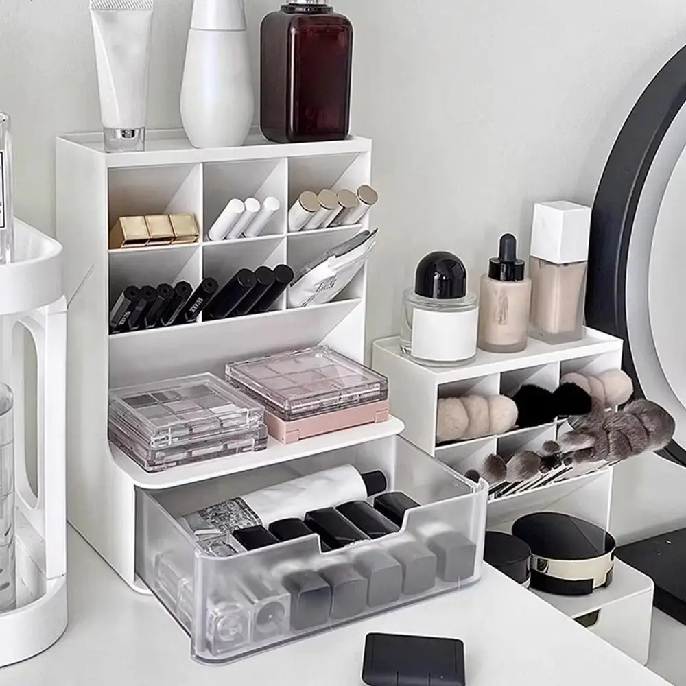 6-Grid Desktop Storage Drawers Stackable Design Large Capacity Oblique Pen Holder Oblique Insertion Space-saving