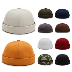 Unisex Retro Docker Sailor Cap Brimless Cotton Skullies Hats Street Fashion Solid Color Adjustable Hip Hop Short Thread Caps