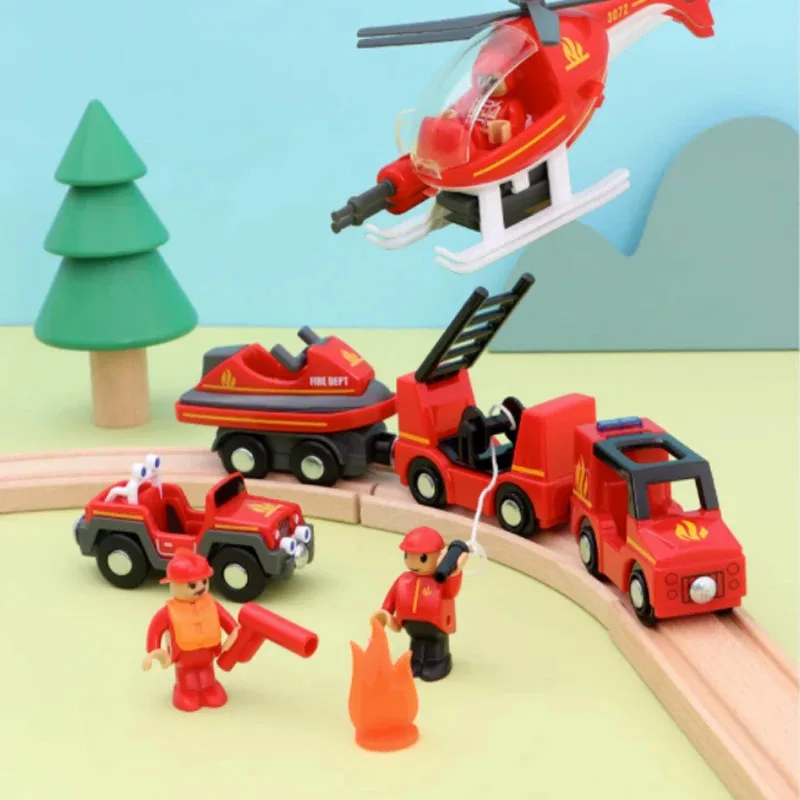 

TEMIKIDS Sound and Light Magnetic Toy Car Gift Box Ambulance Fire Truck Rescue Rail Car Game Fit Wood Track Children Train Toy G