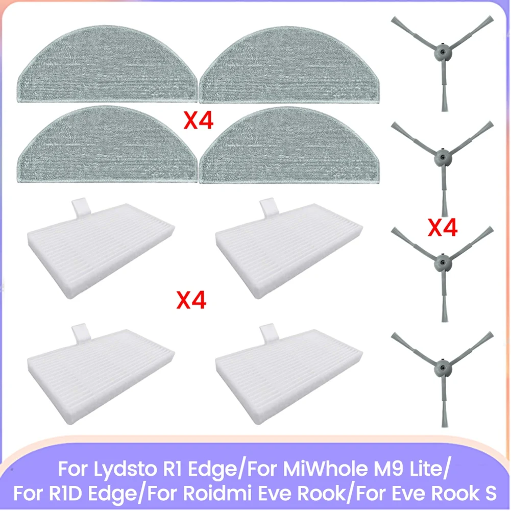 B98A-For Lydsto R1 Edge/R1D Edge/Miwhole M9 Lite/Roidmi Eve Rook/Eve Rook S Vacuum Cleaner Parts Brush Mop Cloth Hepa Filter
