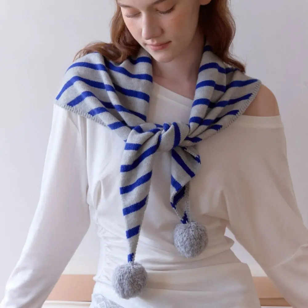 

Simple Plaid Triangular Knitted Shawl Long Warm Wool Scarf Korean Style Thicken Winter Cashmere Scarves Women/Men