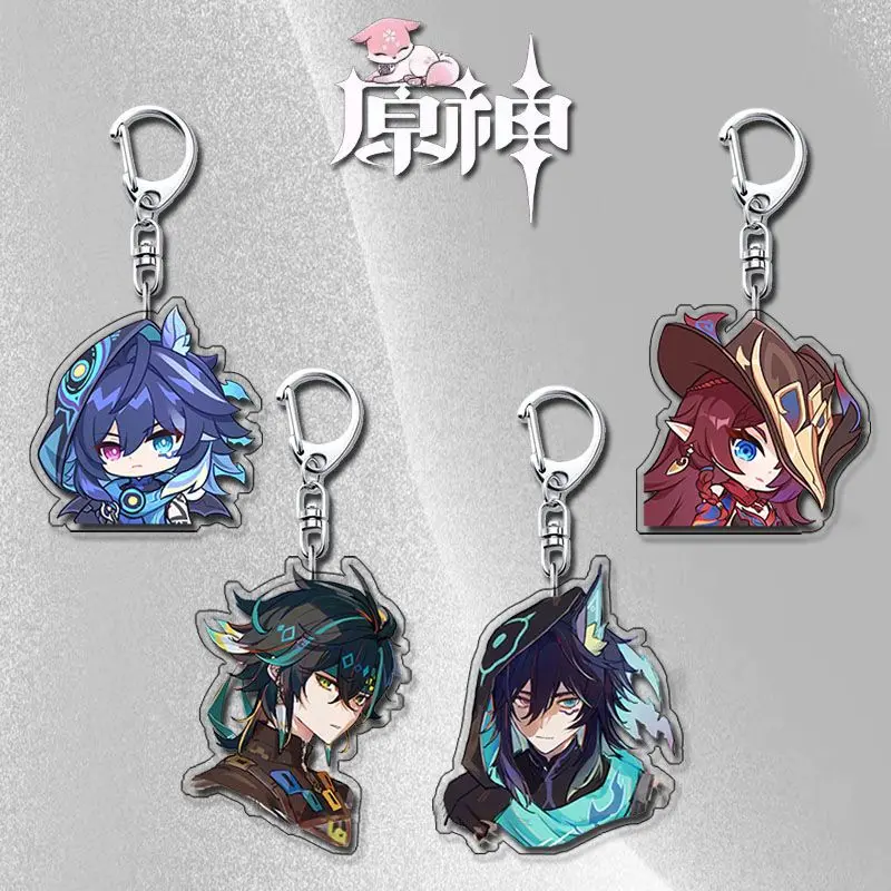 Genshin Impact Chasca Ororon Acrylic Pendant Anime Key Chain Acrylic Keychains Metal Holder Key Ring Jewelry Gifts