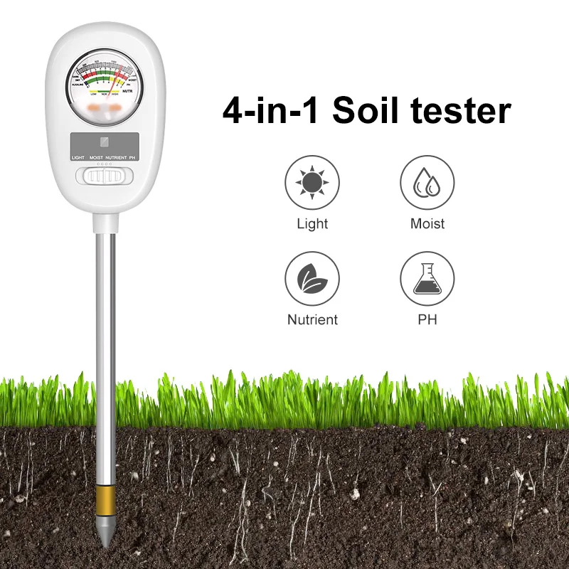 Soil PH Meter Tester Soil Tester PH Moisture Meter Temperature Sunlight Intensity Measurement Analysis Soil Acidity Test 4 in 1