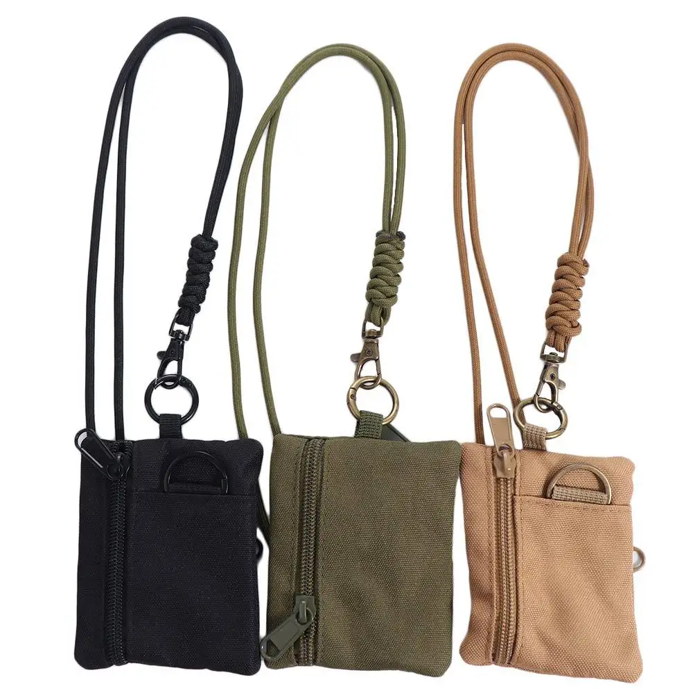 

Multifunctional Square Hanging Neck Coin Purse Casual Zipper Oxford Cloth Mini Wallet Nylon with Lanyard Small Card Holder Men