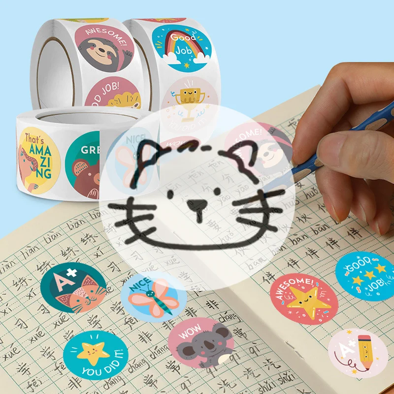 

500pcs/set Round Cartoon Toys Animal stickers for kids Teacher Reward Sticker
