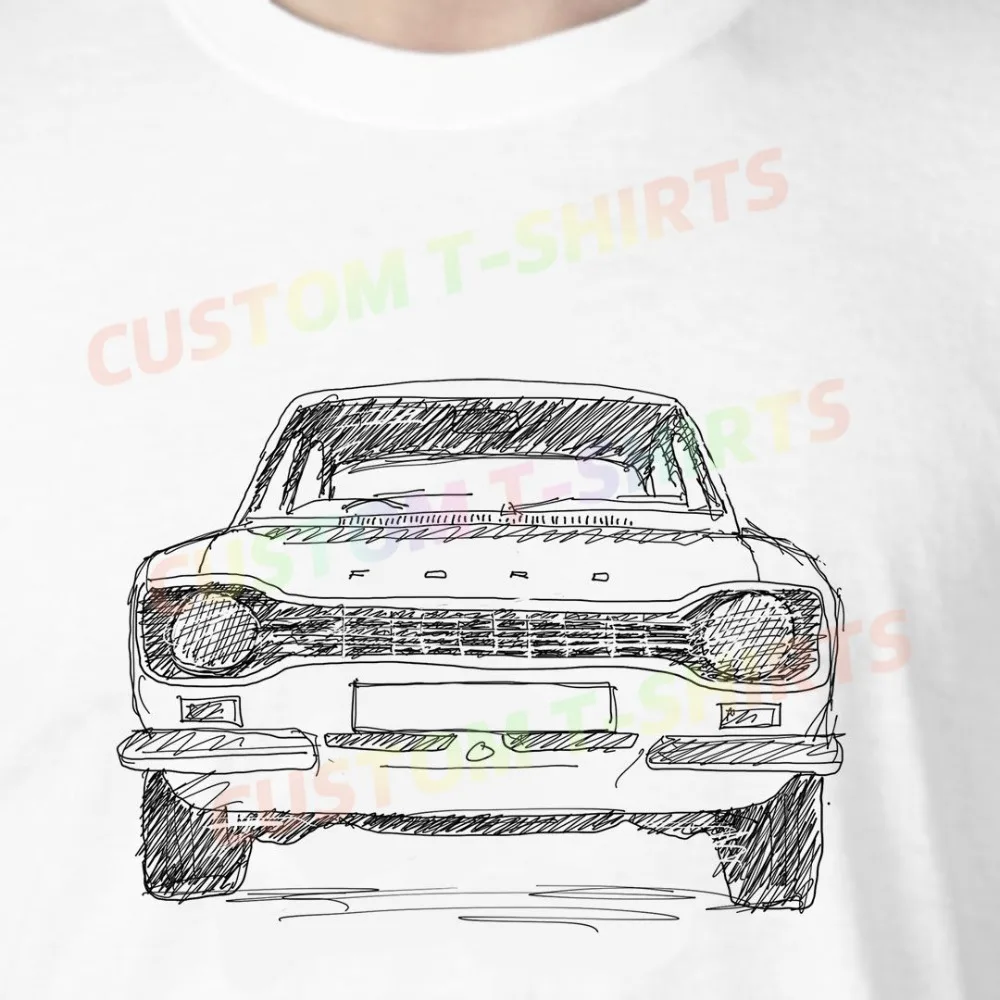 

66 158_Mk_1_Ford_Escort Fans' comic-style hand-drawn pattern T-shirts for both men and women in summer