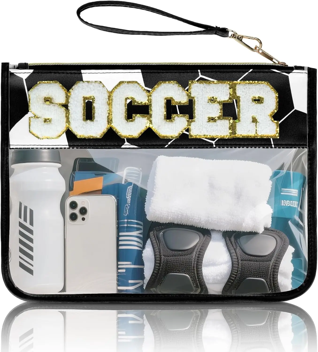 

Clear Baseball Treat Bags with Chenille Letters, Zipper Pouch for Sports Team Gifts and Portable Accessories