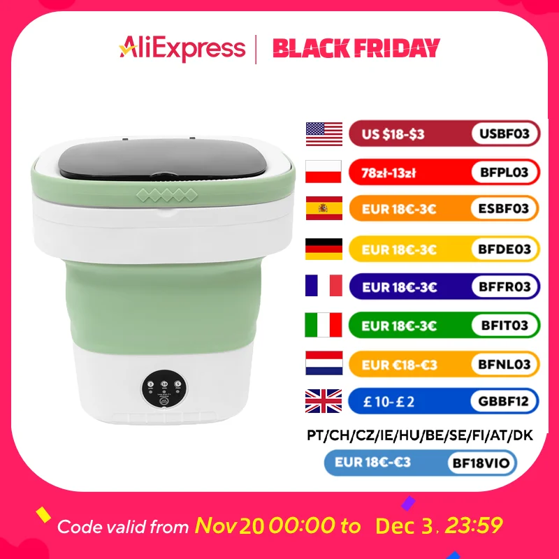 Petite machine à laver pliante, laveuse pliable, légère (3,97 lb) pliable 12L grande capacité 36W 220V pour appartements, camping-car