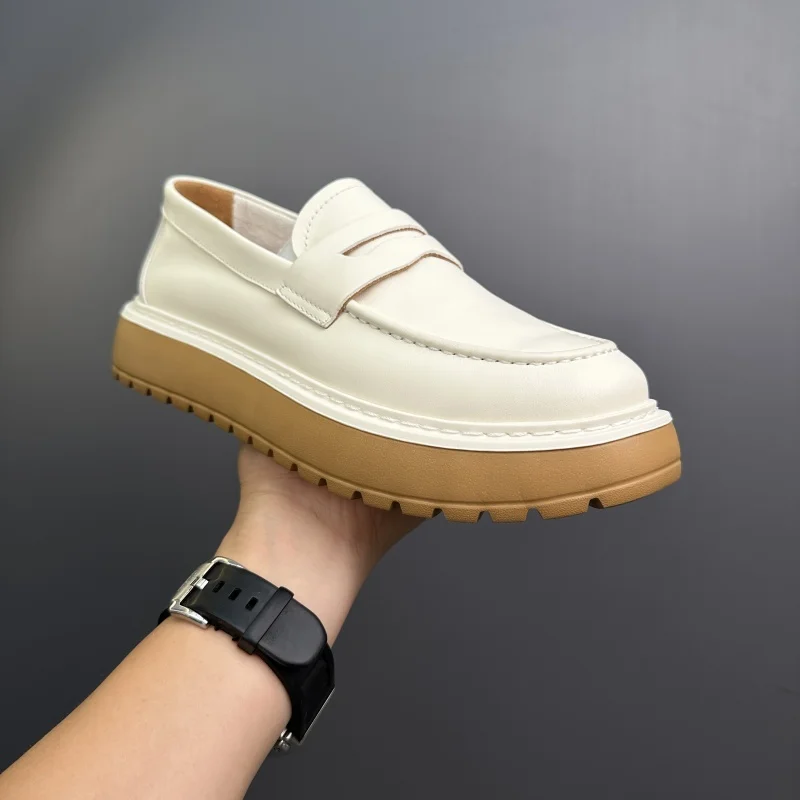 

Men's Shoes Trendy Retro High-end Casual Loafers Genuine Leather Slip on Thick Soled Sport Shoes Male Youth Sneakers Flats