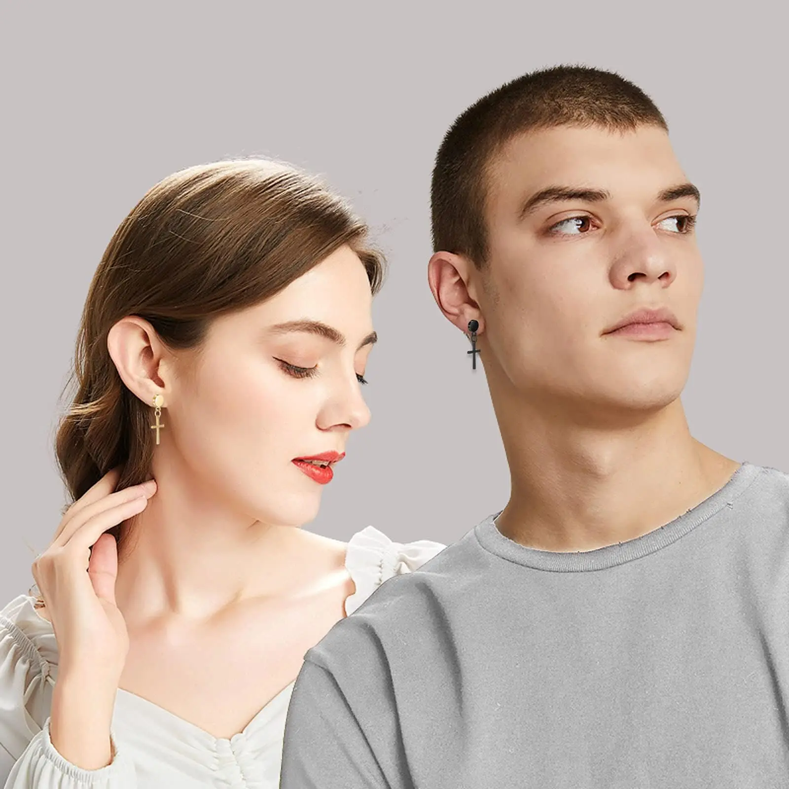 1 Pairs Magnetic Cross Clip on Earring Stainless Steel Non Piercing Hoop Dangle Cross Earrings for Men and Women view 5