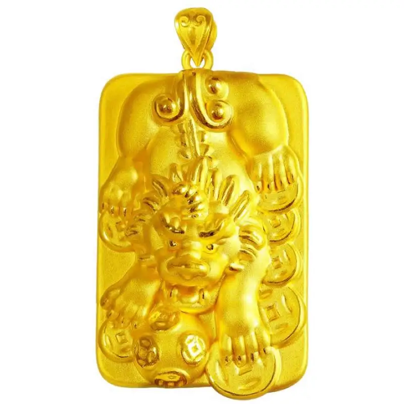 Real 24K Yellow Gold Pendant Heavy Gold Men's Dragon Son Pixiu Necklace Pendant