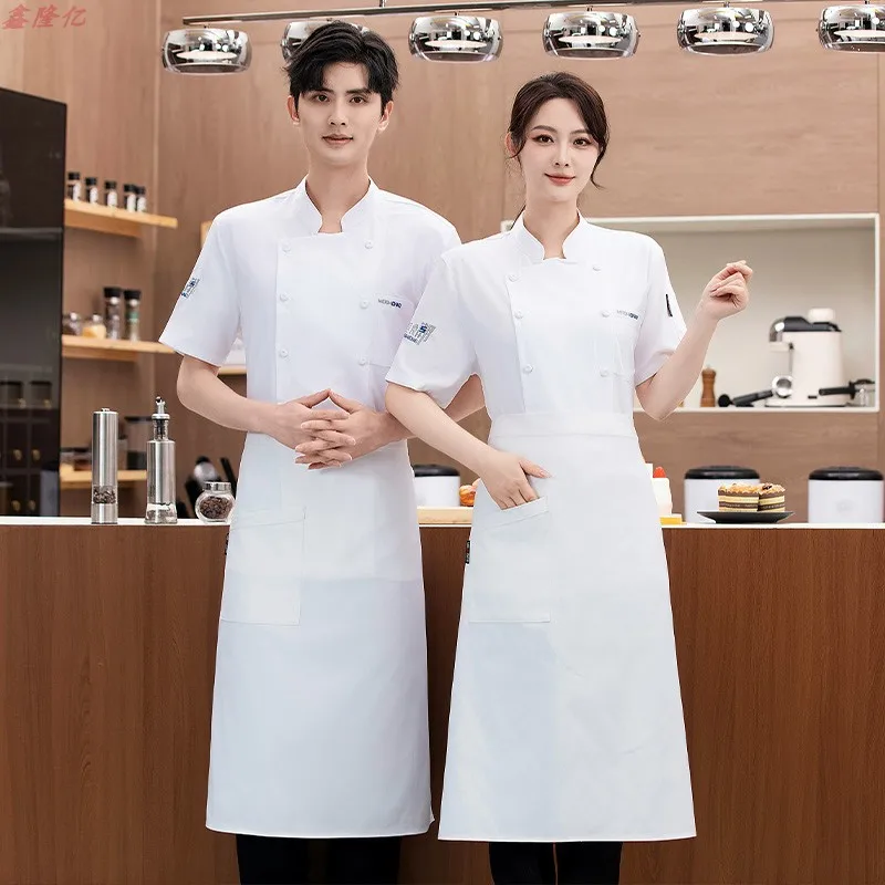 ボタン付きサマーレストランスシェフジャケット、ケータリングホテルキッチン作業服、パン屋、ペストリーシェフ、食堂薄型シェフコート