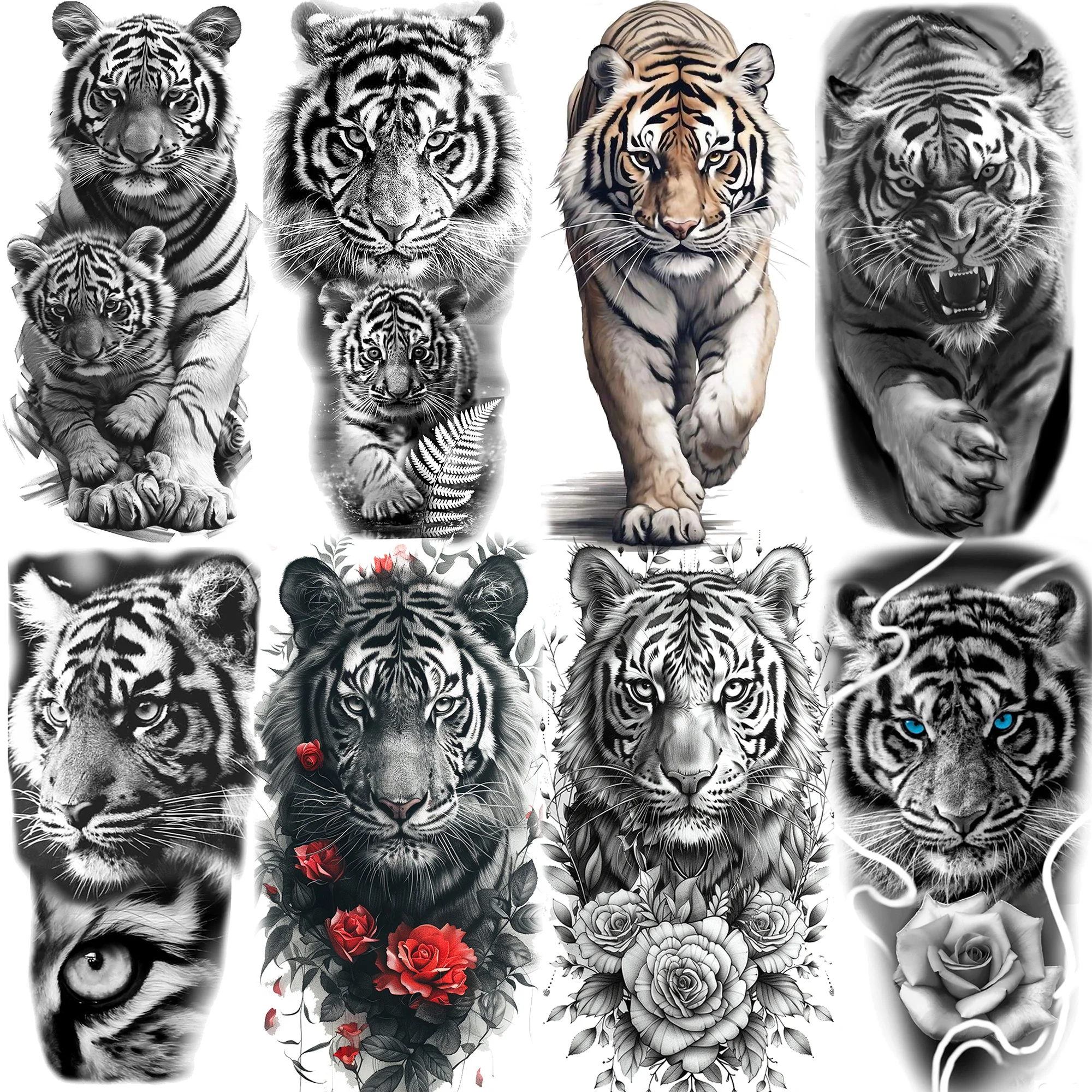 

1 Sheet Creative Tiger Family Temporary Tattoos Floral Tigers Tatoos Waterproof Realistic Fake Tattoos Long Lasting Arm Sticker