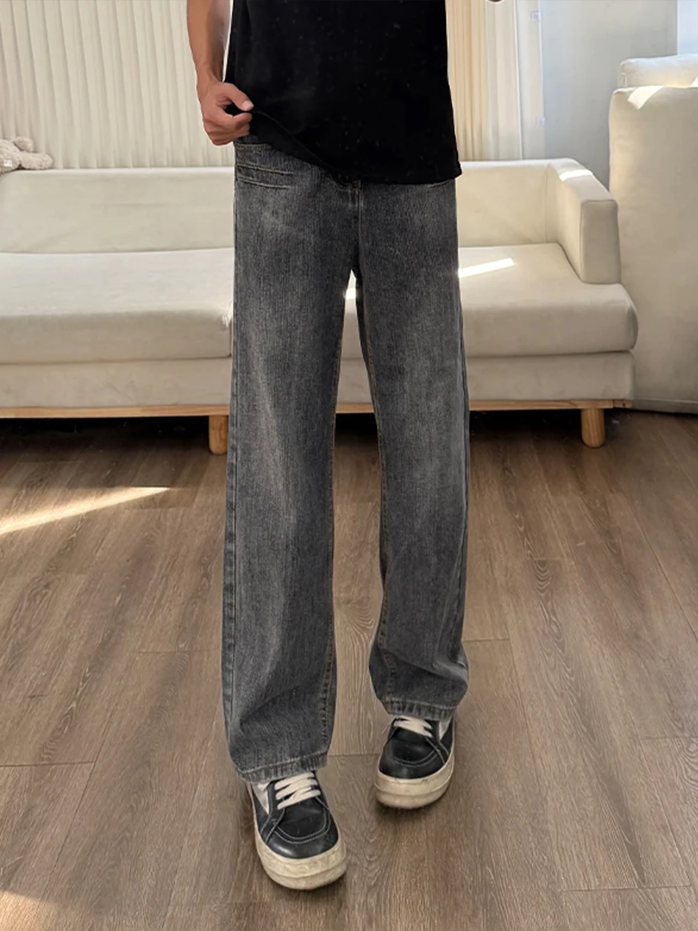 

Мужские джинсы Waed Blaey с высокой талией и прямыми штанинами, осенние, в американском уличном стиле, удлиненные, стройнящие