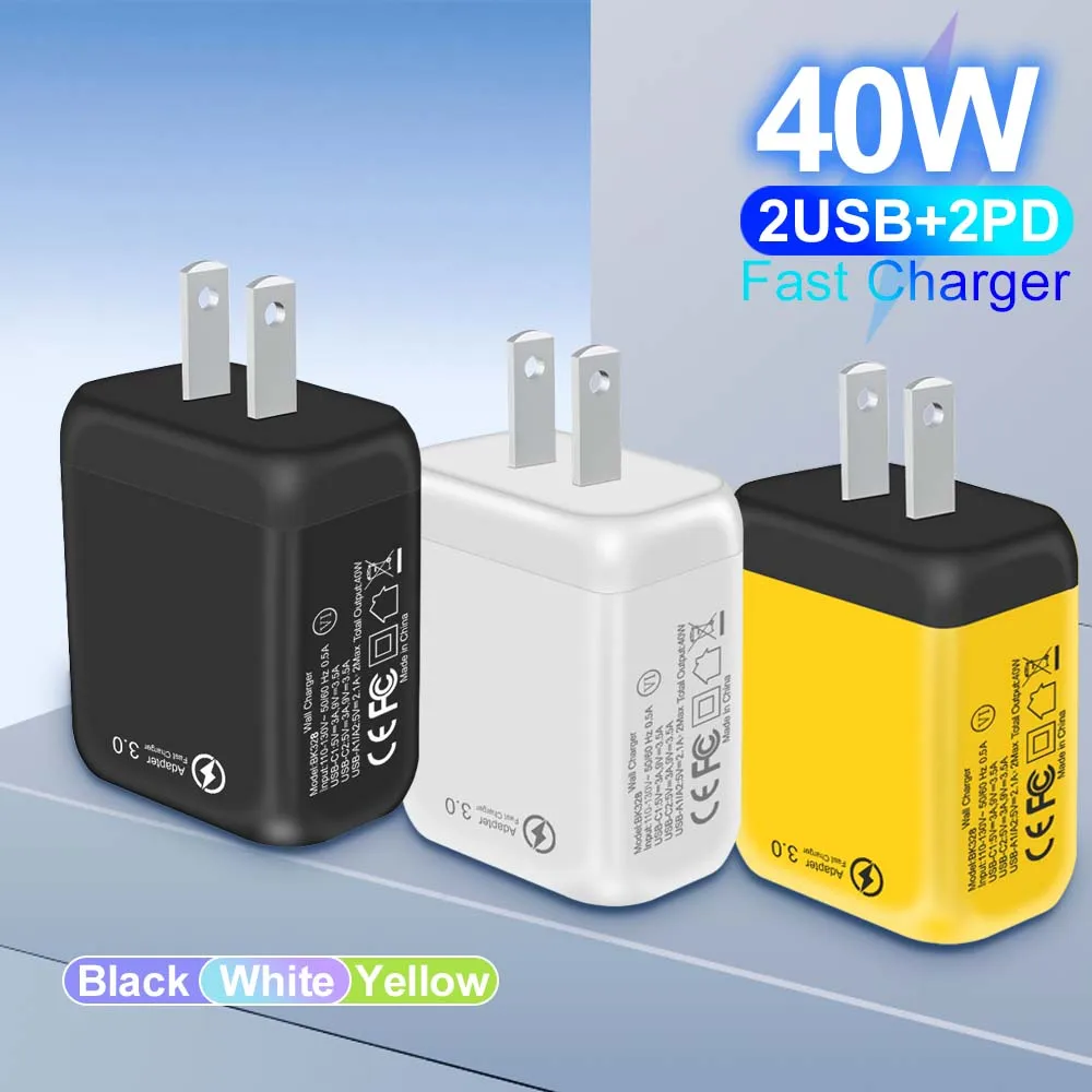 4 in 1 2USB 2PD Charger US Plug Fast Charging Quick Charger For Samsung Xiaomi Mobile Phone Charge Adapter