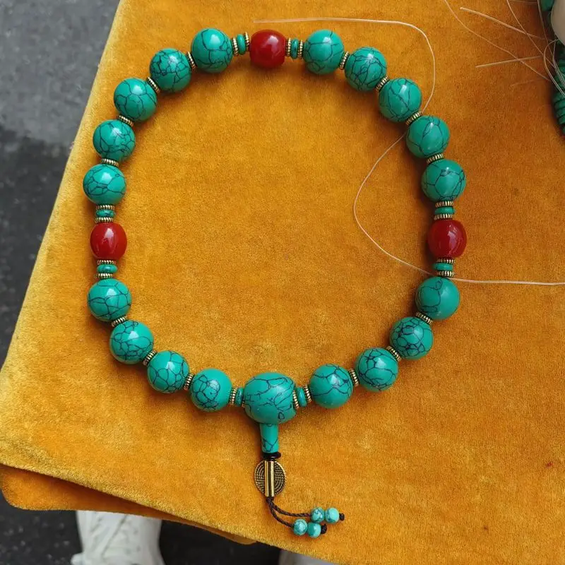 Optimized Turquoise Handheld Gemstone 18MM Bracelet Men And Women Necklace Accessories Buddhist Beads