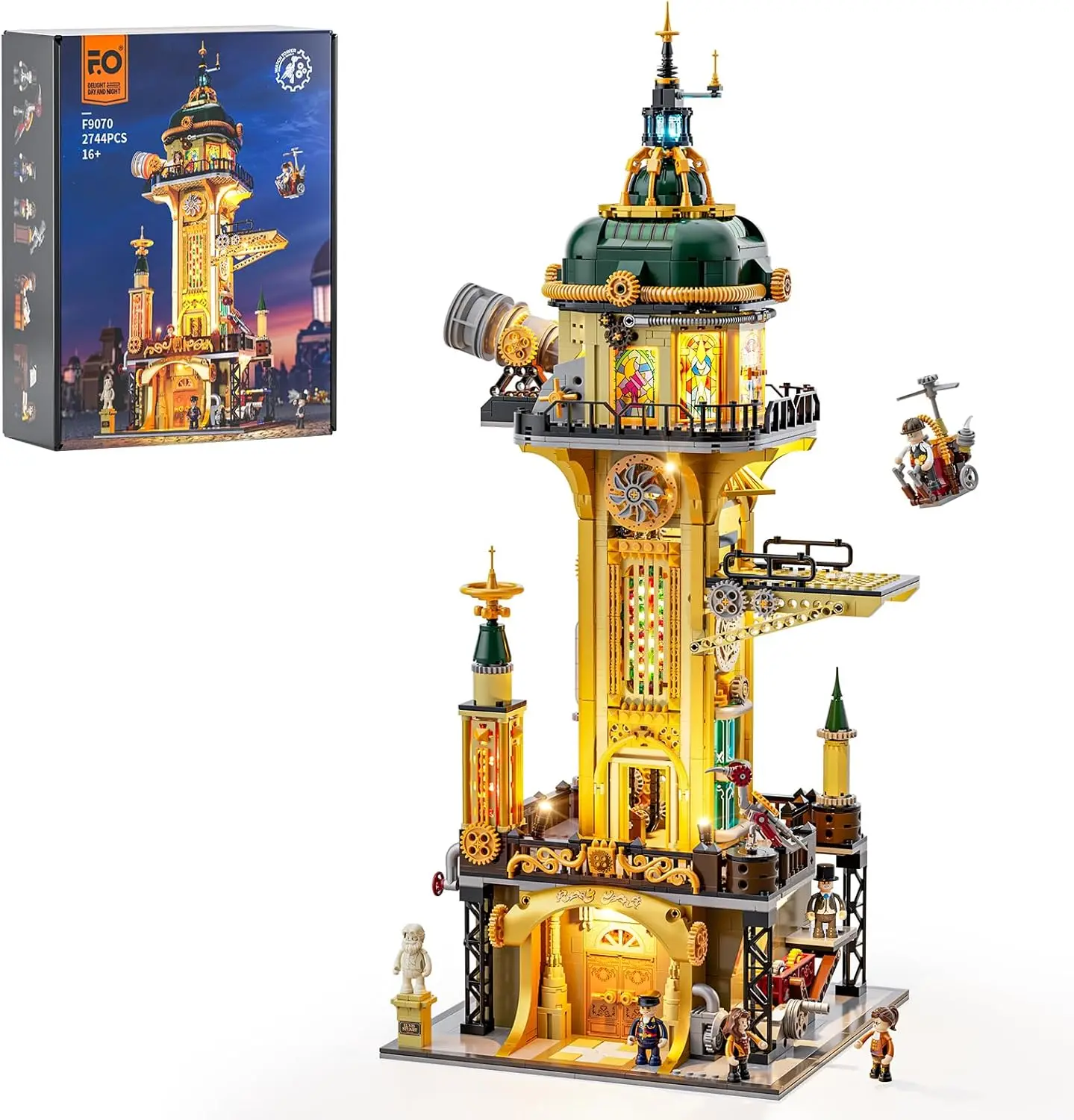 

2744 Pcs Steampunk Observatory Tower Lighting Building-Bricks Set - Astronomy Tower Collection Display Set
