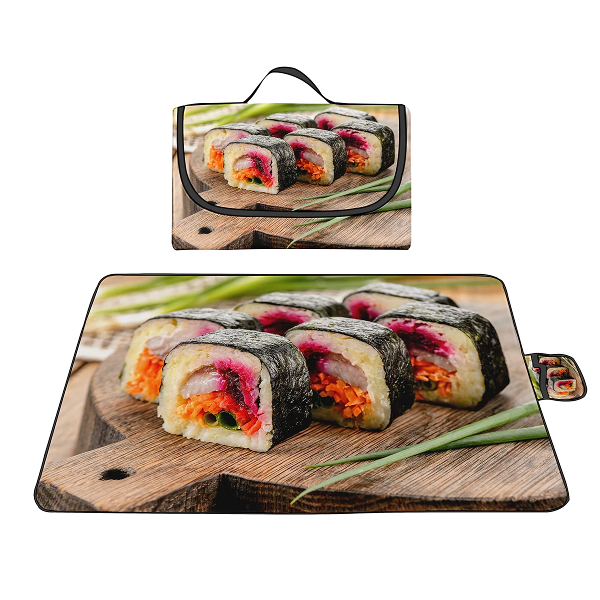 Delicious Sushi Picnic Blanket,Extra Large Outdoor Beach Blanket,Lightweight Handy Mat Tote for Spring Summer Camping,Beach,Park