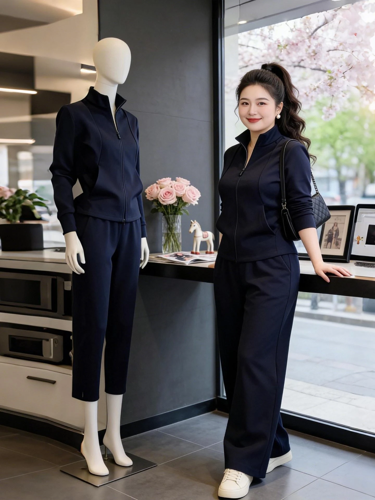 

Элегантный комплект-кардиган с воротником-стойкой в деловом стиле, женский приталенный крой, модный комплект из двух предметов, новинка весна-осень