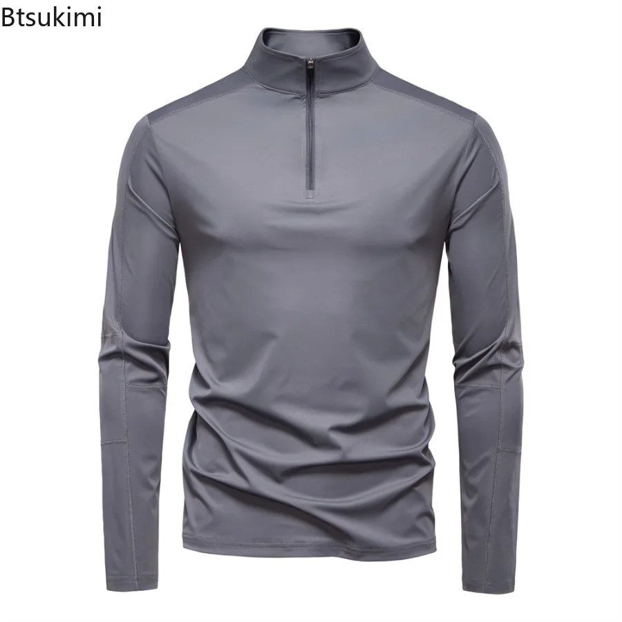 2026 Spring Summer New Men's Sunscreen Clothes Anti-UV UPF100+ T-shirt Long Sleeve Half Zip Top Male Outdoor Fishing Hiking Tops