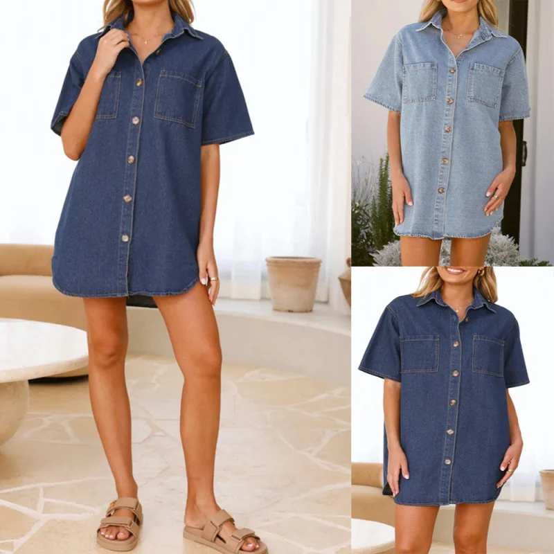 

2025 Summer New Station Short Sleeve Turn-Down Collar Casual Style Women's Dress 8940