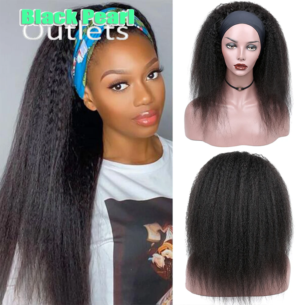 Aircabin Kinky Straight Headband Wig For Black Women Brazilian Hair Wig Yaki Straight HeadBand Wigs Human Hair Machine Made Wigs