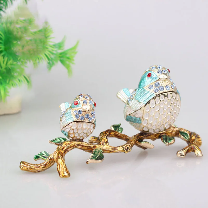 Tingle-Enamel Color Bird Alloy Jewelry Box Ornaments, Japanese Home Decoration, Metal Crafts, Mother and Child, European Style